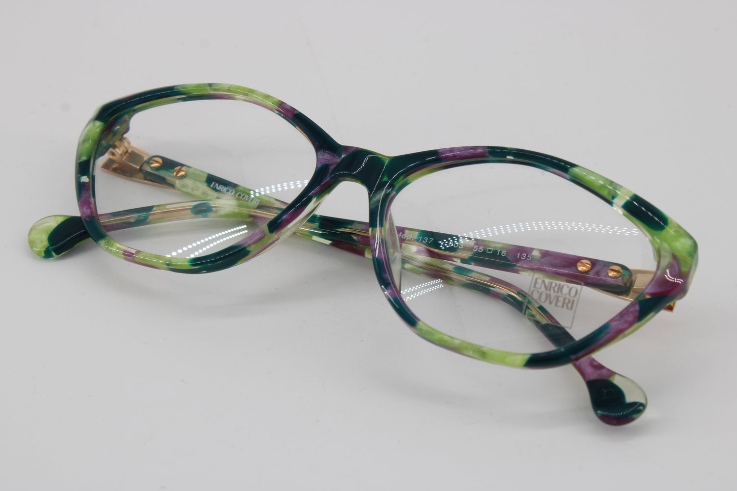 Enrico Coveri Glasses 137-003 Vintage Glasses · NOS · Green-Pink · 55-16-135 · Unworn