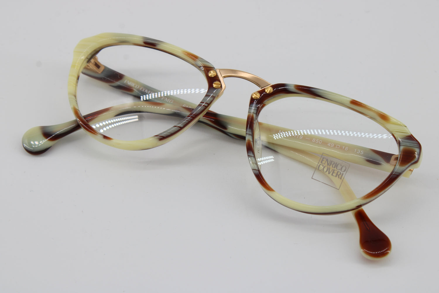 Enrico Coveri Glasses 119-850 Vintage Glasses · NOS · Brown-White · 49-18-135 · Unworn