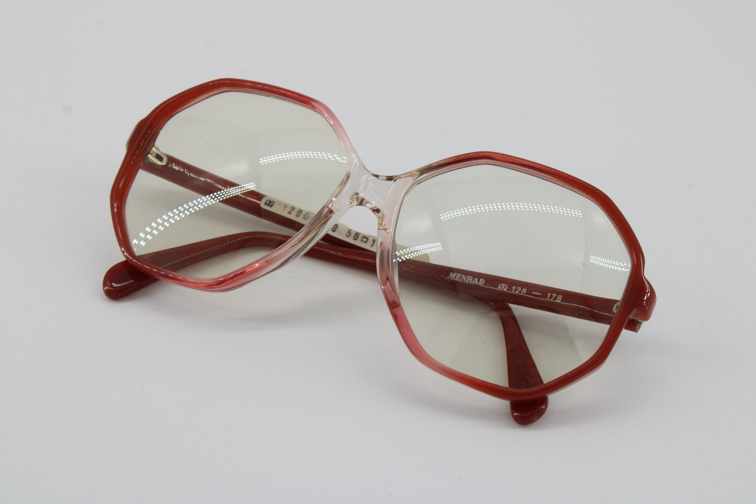 Menrad Brille 128-178 Vintage Brille · NOS · Rot Transparent · 56-14-135 · Ungetragen