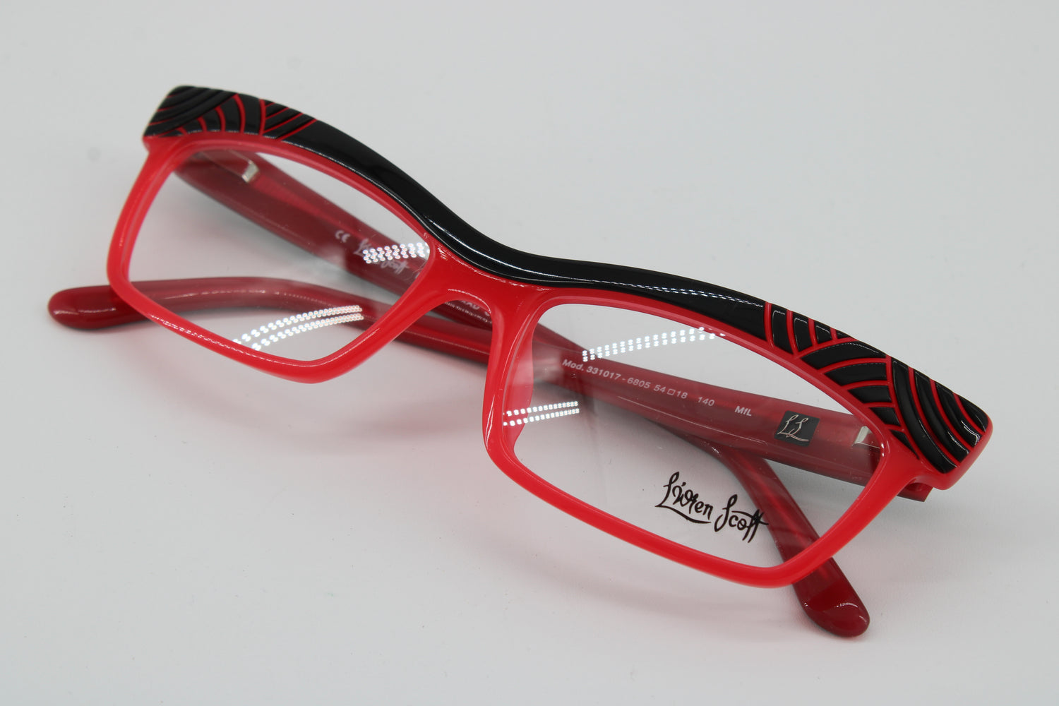 L'wren Scott Glasses 331017-6805 Vintage Glasses · NOS · Red-Black Transparent · 54-18-140 · Unworn