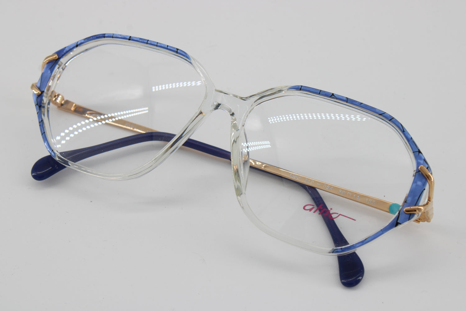Atrio Glasses 210-054 Vintage Glasses · NOS · Clear-Blue-Gold · 56-14-135 · Unworn